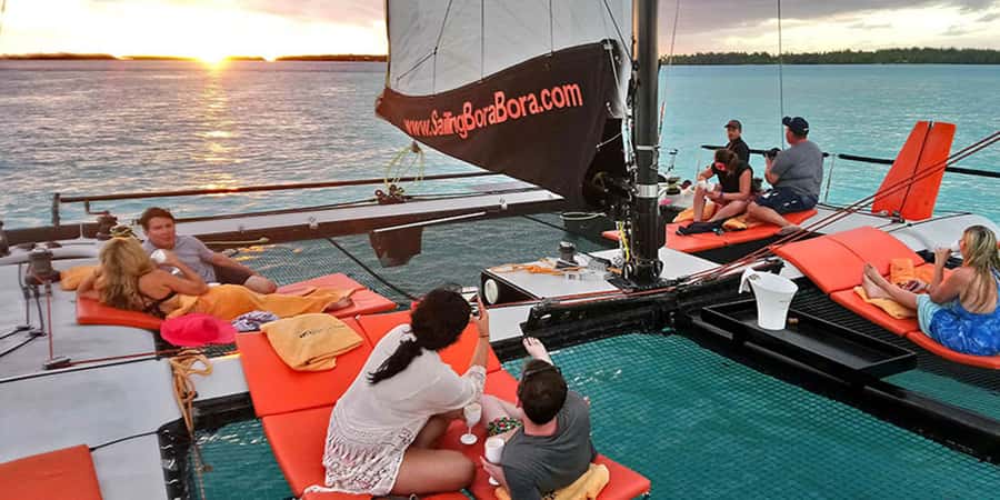 Bora Bora: Sunset Catamaran Cruise with Snacks and Drinks - Bora Bora at golden hour, in a small-group catamaran