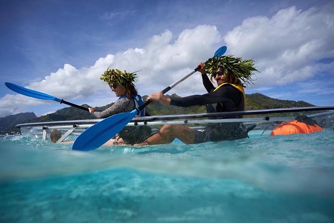Eco guided excursion to the lagoon of Moorea in transparent kayak 1/2 day morning - Tiahura Launch, Motu Hops, and the Sandbank Pause
